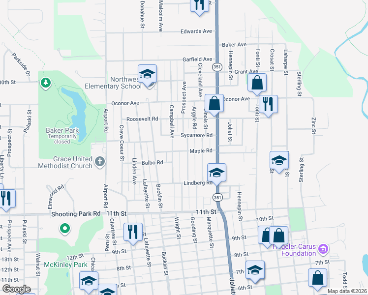 map of restaurants, bars, coffee shops, grocery stores, and more near 633 Maple Road in LaSalle