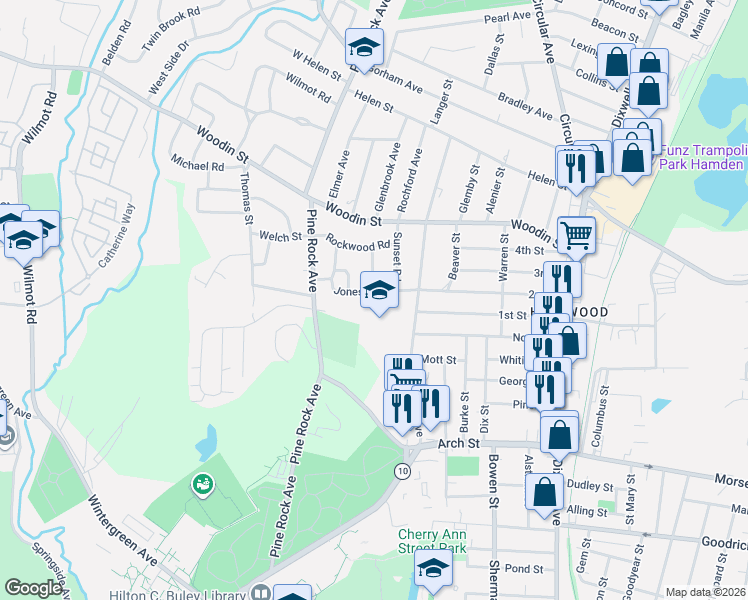 map of restaurants, bars, coffee shops, grocery stores, and more near 71 Jones Road in Hamden