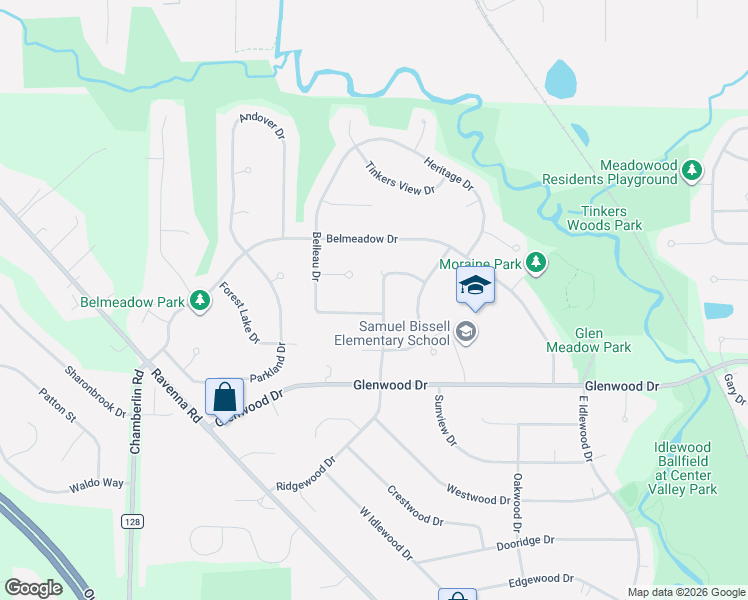 map of restaurants, bars, coffee shops, grocery stores, and more near 10061 Ridgewood Drive in Twinsburg