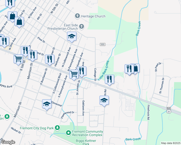 map of restaurants, bars, coffee shops, grocery stores, and more near 200 Cottage Street in Fremont