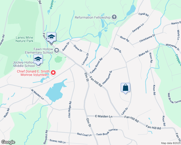map of restaurants, bars, coffee shops, grocery stores, and more near 7 Turkey Roost Road in Monroe
