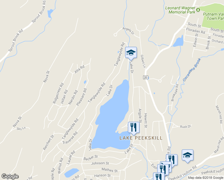 map of restaurants, bars, coffee shops, grocery stores, and more near 327 Lake Drive in Putnam Valley