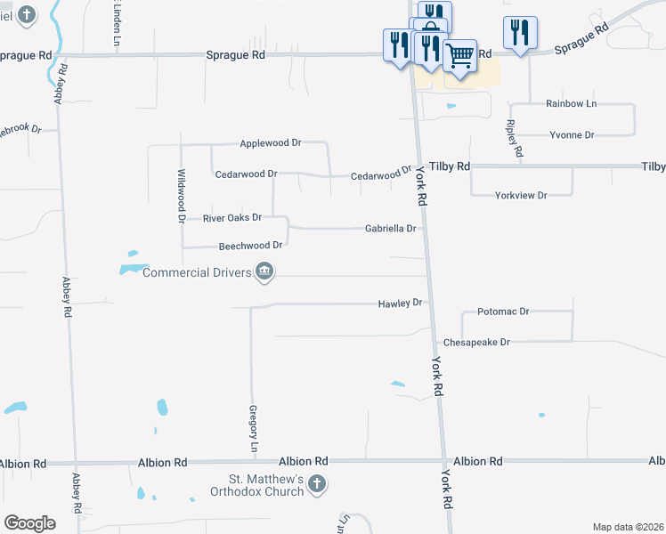 map of restaurants, bars, coffee shops, grocery stores, and more near 10020 Lynn Drive in North Royalton