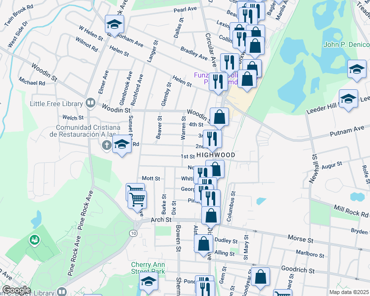 map of restaurants, bars, coffee shops, grocery stores, and more near 76 2nd Street in Hamden