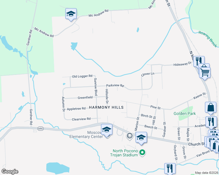 map of restaurants, bars, coffee shops, grocery stores, and more near 406 Hillside Dr in Moscow