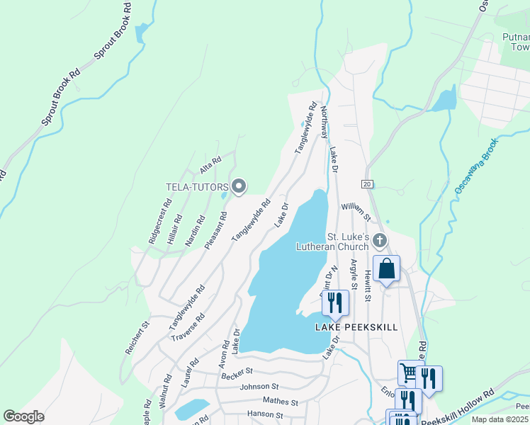 map of restaurants, bars, coffee shops, grocery stores, and more near 114 Tanglewylde Road in Putnam Valley