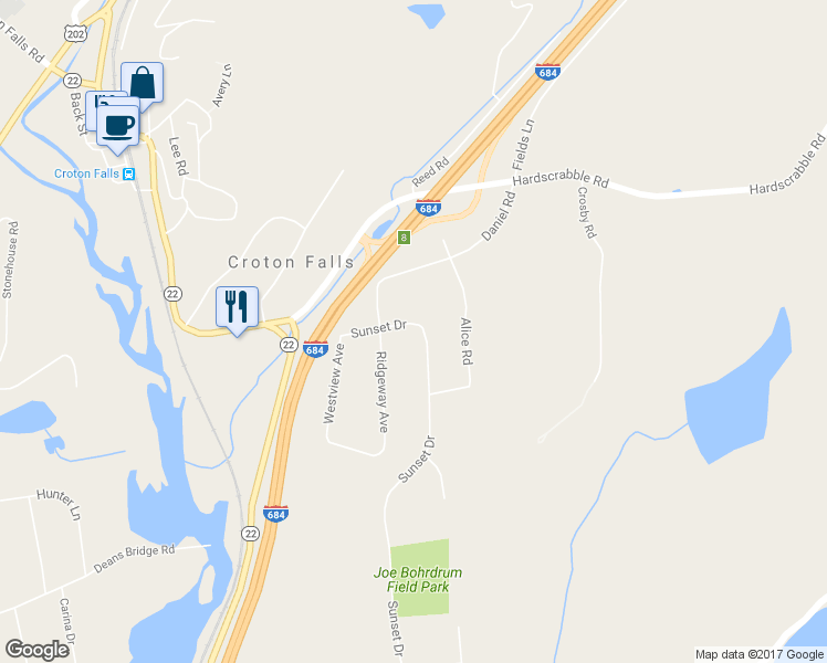 map of restaurants, bars, coffee shops, grocery stores, and more near 68 Sunset Drive in North Salem