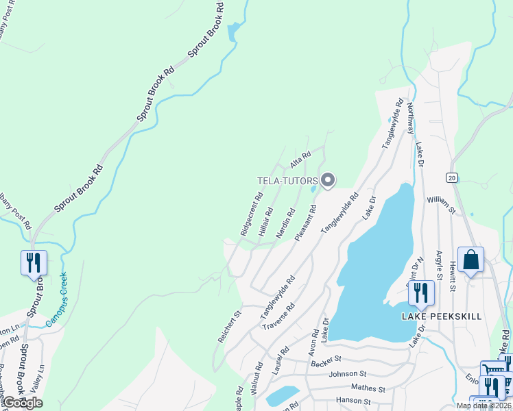 map of restaurants, bars, coffee shops, grocery stores, and more near 46 Ridgecrest Road in Putnam Valley