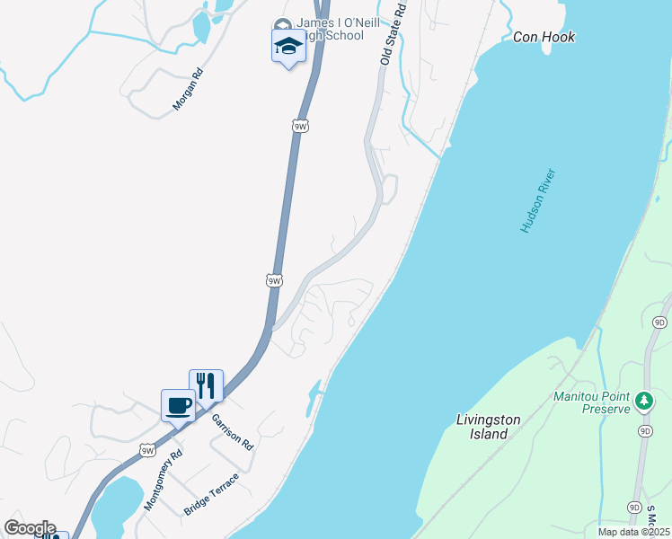 map of restaurants, bars, coffee shops, grocery stores, and more near 44 Old State Road in Highland Falls