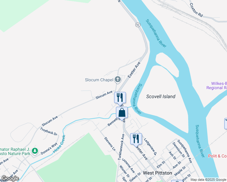 map of restaurants, bars, coffee shops, grocery stores, and more near 5 Slocum Ave in Exeter