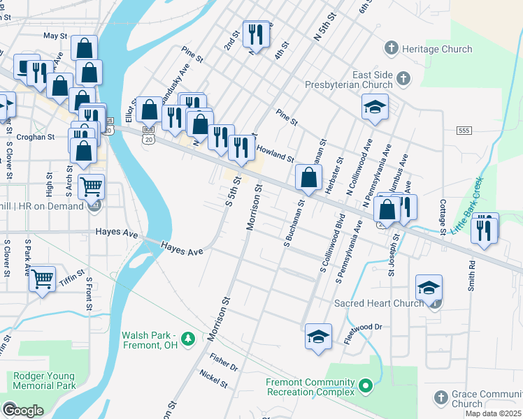 map of restaurants, bars, coffee shops, grocery stores, and more near 706 Linden Boulevard in Fremont
