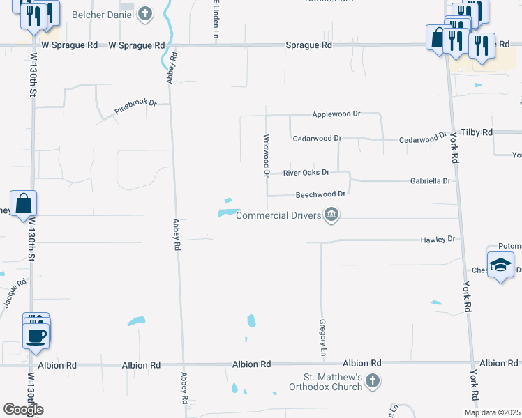 map of restaurants, bars, coffee shops, grocery stores, and more near 9120 Wildwood Drive in North Royalton