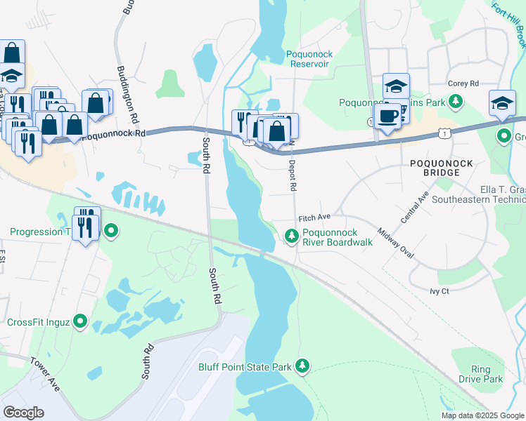 map of restaurants, bars, coffee shops, grocery stores, and more near 23 Providence Court in Groton