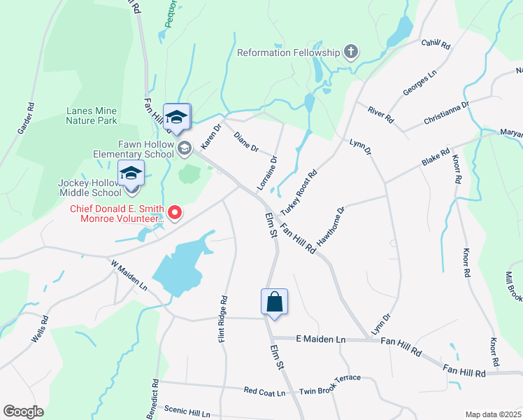 map of restaurants, bars, coffee shops, grocery stores, and more near 289 Fan Hill Road in Monroe