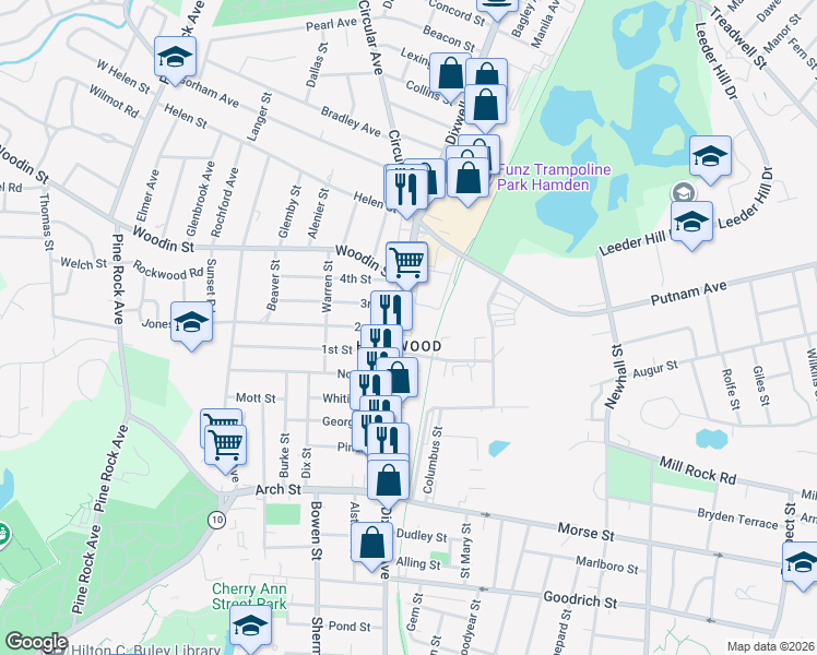 map of restaurants, bars, coffee shops, grocery stores, and more near in Hamden