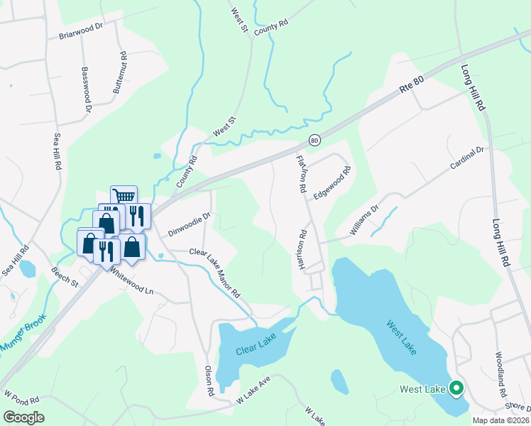 map of restaurants, bars, coffee shops, grocery stores, and more near 104 Saddle Hill Drive in Guilford