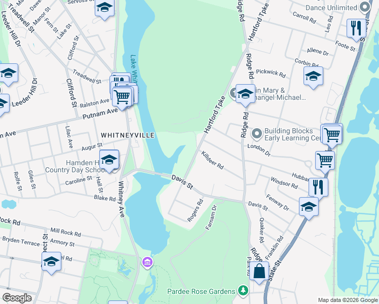 map of restaurants, bars, coffee shops, grocery stores, and more near 146 Hartford Turnpike in Hamden