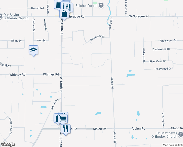 map of restaurants, bars, coffee shops, grocery stores, and more near 12706 Gardenside Drive in North Royalton