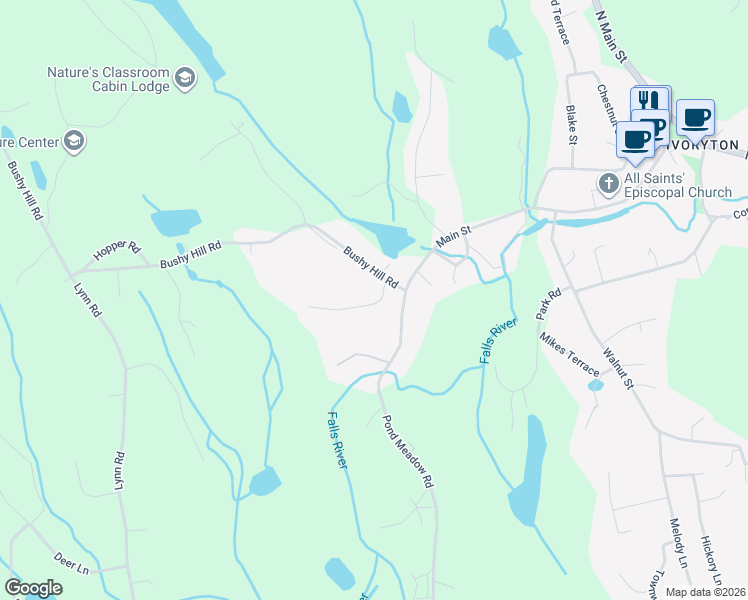 map of restaurants, bars, coffee shops, grocery stores, and more near 9 Oakledge Drive in Essex
