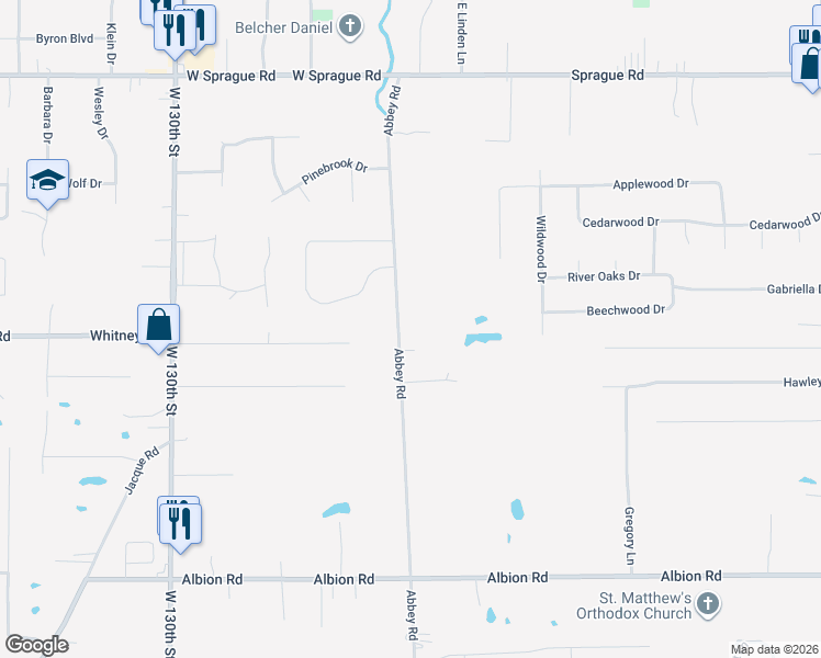 map of restaurants, bars, coffee shops, grocery stores, and more near 8963 Abbey Road in North Royalton
