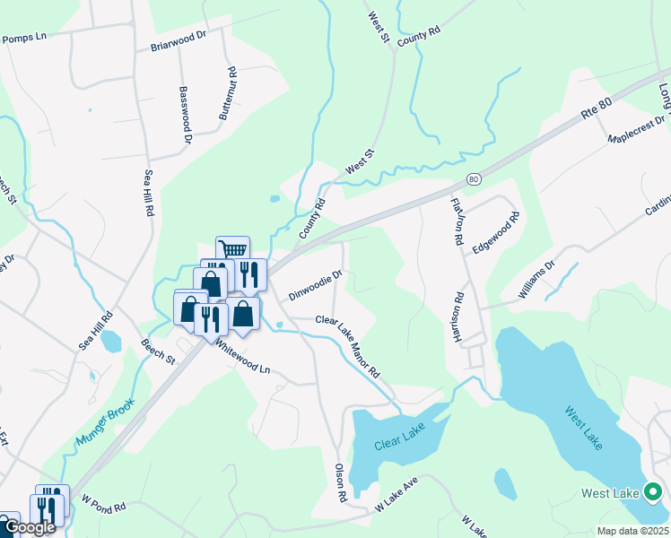 map of restaurants, bars, coffee shops, grocery stores, and more near 38 Dinwoodie Drive in North Branford
