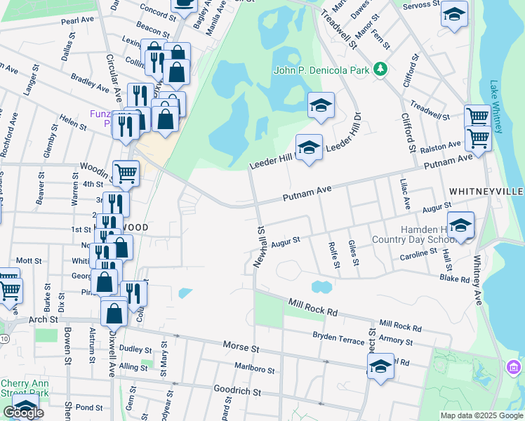 map of restaurants, bars, coffee shops, grocery stores, and more near 63 Barraclough Avenue in Hamden