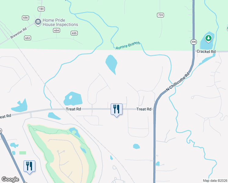 map of restaurants, bars, coffee shops, grocery stores, and more near 180 Treat Road in Aurora