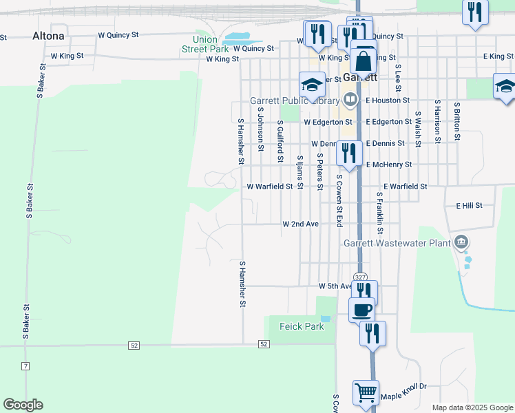 map of restaurants, bars, coffee shops, grocery stores, and more near 400 Oak Trail in Garrett