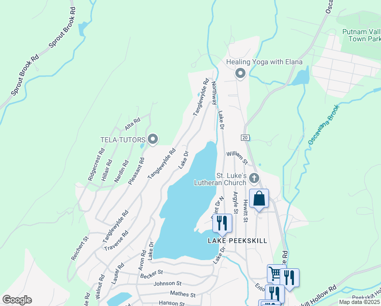 map of restaurants, bars, coffee shops, grocery stores, and more near 333 Lake Drive in Putnam Valley