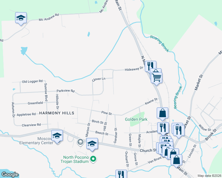 map of restaurants, bars, coffee shops, grocery stores, and more near 704 Pin Oak Place in Moscow