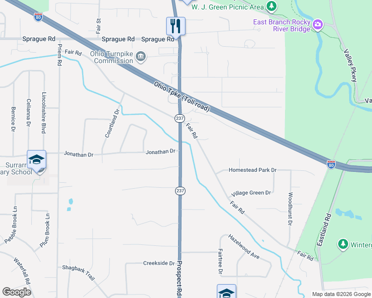 map of restaurants, bars, coffee shops, grocery stores, and more near 9125 Ohio 237 in Strongsville