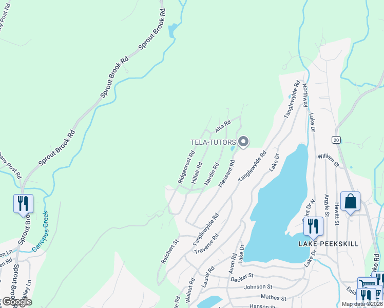 map of restaurants, bars, coffee shops, grocery stores, and more near 46 Ridgecrest Road in Putnam Valley