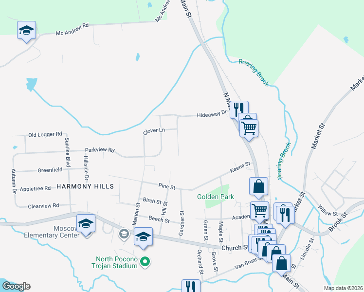 map of restaurants, bars, coffee shops, grocery stores, and more near 704 Pin Oak Place in Moscow