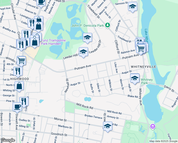 map of restaurants, bars, coffee shops, grocery stores, and more near 41 Winnett Street in Hamden