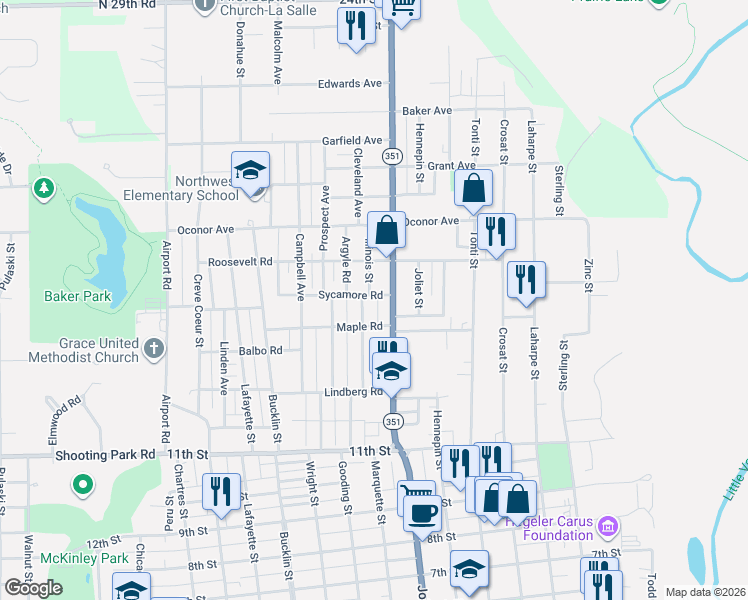 map of restaurants, bars, coffee shops, grocery stores, and more near 729 Maple Road in LaSalle