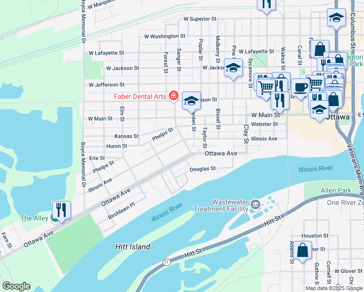 map of restaurants, bars, coffee shops, grocery stores, and more near 1236 Ottawa Avenue in Ottawa