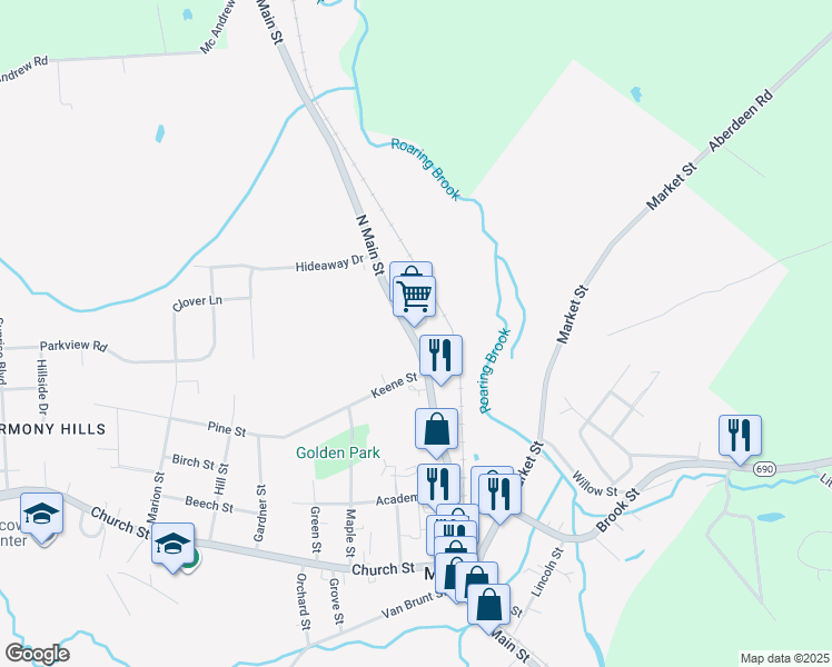 map of restaurants, bars, coffee shops, grocery stores, and more near 322 North Main Street in Moscow