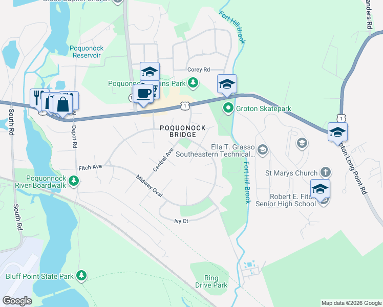 map of restaurants, bars, coffee shops, grocery stores, and more near 6 Birmingham Court in Groton