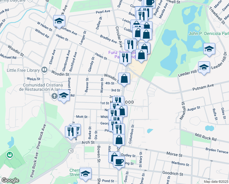 map of restaurants, bars, coffee shops, grocery stores, and more near 30 2nd Street in Hamden