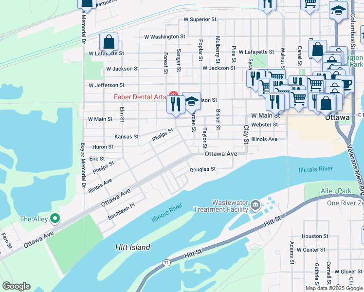 map of restaurants, bars, coffee shops, grocery stores, and more near 1236 Ottawa Avenue in Ottawa