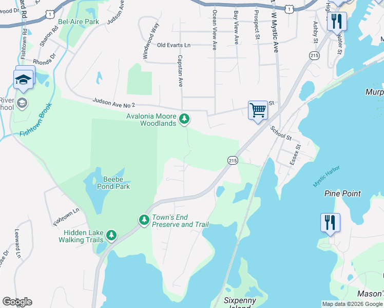 map of restaurants, bars, coffee shops, grocery stores, and more near 100 Stanton Lane in Groton