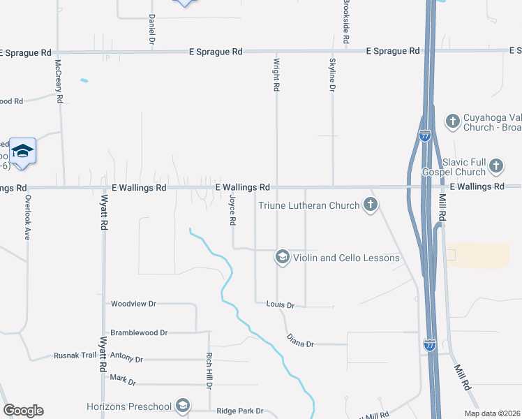 map of restaurants, bars, coffee shops, grocery stores, and more near 3652 East Wallings Road in Broadview Heights
