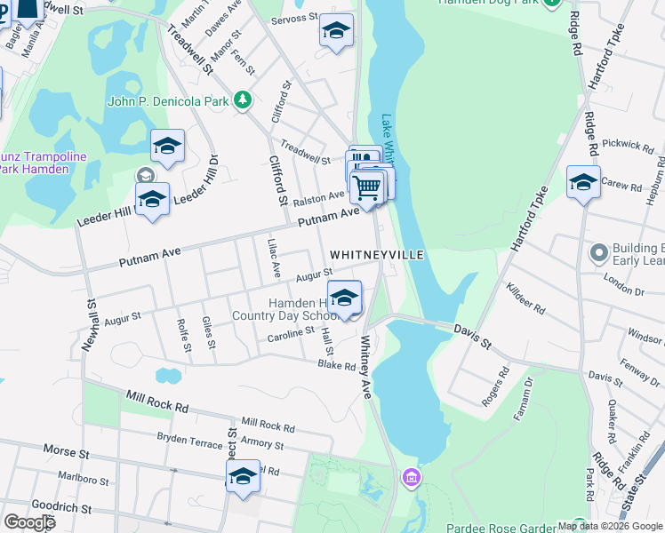 map of restaurants, bars, coffee shops, grocery stores, and more near 47 Augur Street in Hamden