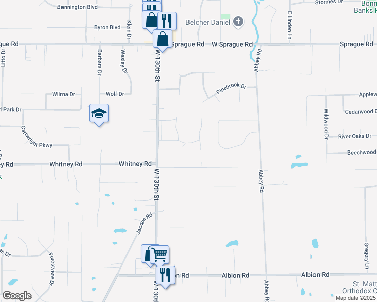 map of restaurants, bars, coffee shops, grocery stores, and more near 8725 Alexandra Drive in North Royalton