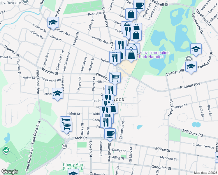 map of restaurants, bars, coffee shops, grocery stores, and more near 15 3rd Street in Hamden