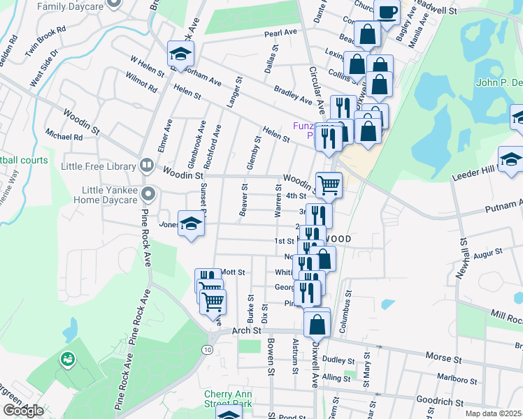 map of restaurants, bars, coffee shops, grocery stores, and more near 126 4th Street in Hamden