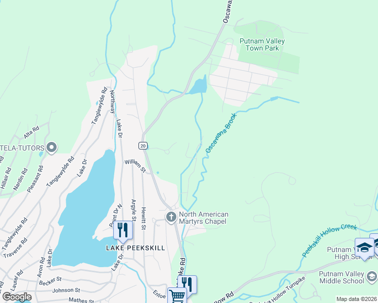 map of restaurants, bars, coffee shops, grocery stores, and more near 16 Woodlawn Road in Putnam Valley