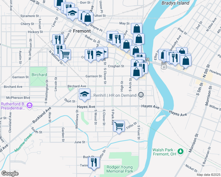 map of restaurants, bars, coffee shops, grocery stores, and more near 300 South Park Avenue in Fremont