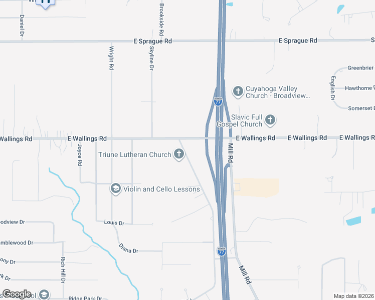 map of restaurants, bars, coffee shops, grocery stores, and more near 4749 West Mill Road in Broadview Heights