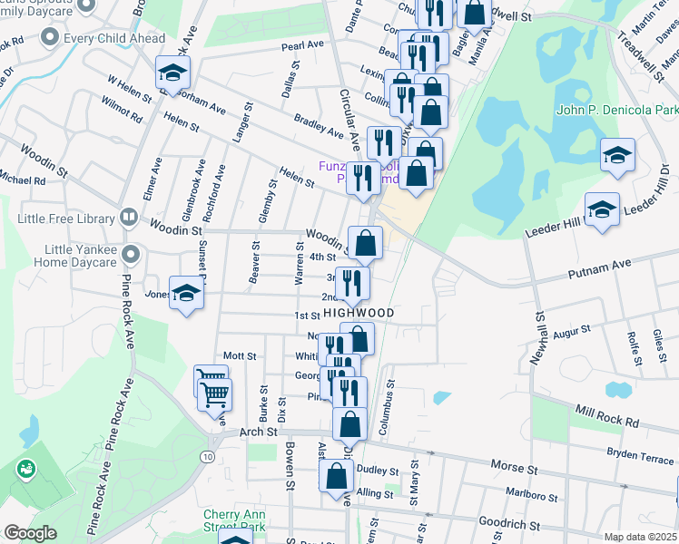 map of restaurants, bars, coffee shops, grocery stores, and more near 21 3rd Street in Hamden